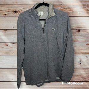 Lacoste Quarter Zip Pullover Sweatshirt, Size Medium, Heather Gray
